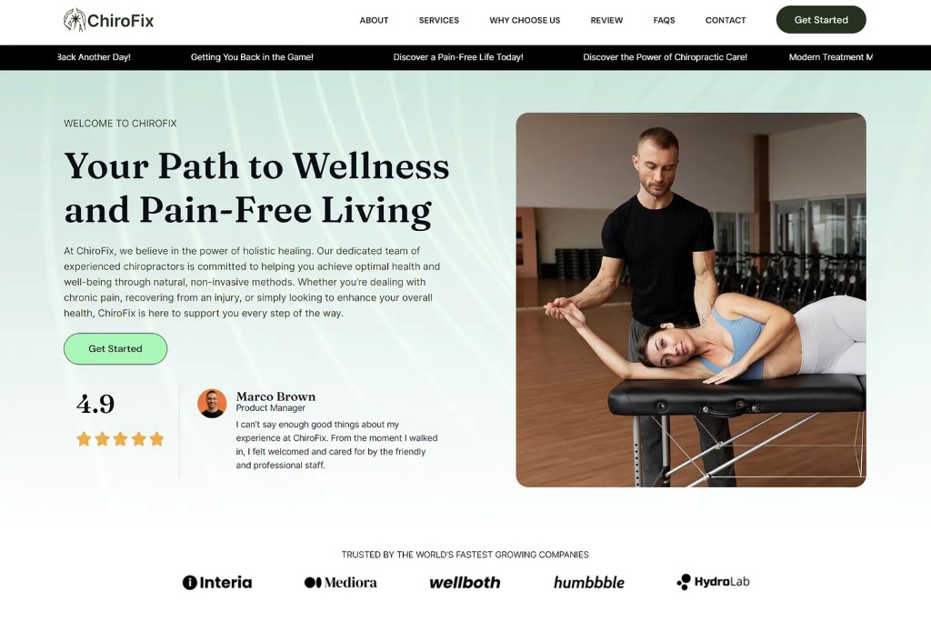 Modern chiropractic clinic website